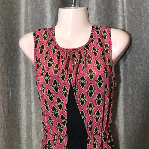 Lulumari Pink Black Floral Sleeveless Dress