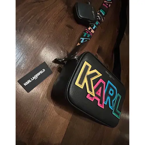 Karl Lagerfeld Paris Maybelle Crossbody Purse Double Zipper Black With Mini Bag