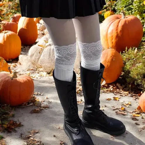 White Lace Top Thigh High Sock