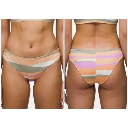 prAna New! Gemma Reversible Waves Green Stripe Bikini Bottom Womens Size Large