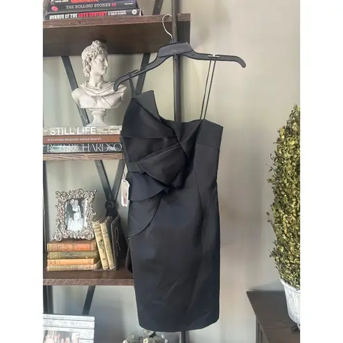 AMUR Hallie Satin Ruffle Mini Dress Black Womens Size 0