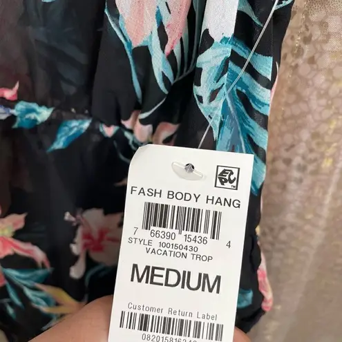 INC International Concepts Black Tropical Lace Chiffon Floral Lingerie Bodysuit, Size M