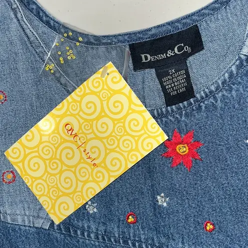 Denim & Co NWT Sz 2X Floral - Paisley Embroidered & Embellished Denim Maxi Dress