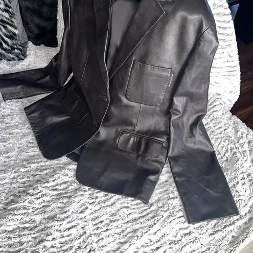 Alexander Wang Leather Boxy Oversized Blazer in Black