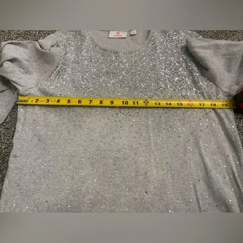 Quacker Factory gray embellished sparkly long sleeve shirt L Size L