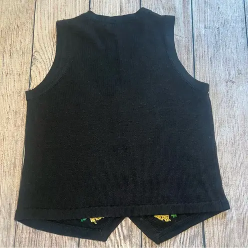 VTG Victoria Jones Christmas Knit Vest Beaded Embroidered Womens Medium Holiday Black