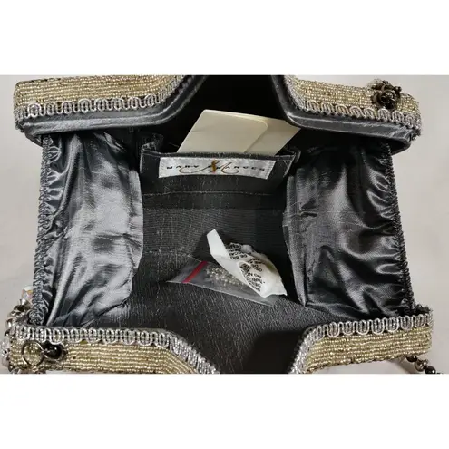 RARE Mary Frances Super Star Silver Gold Beaded Holiday Purse Handbag NEW!!