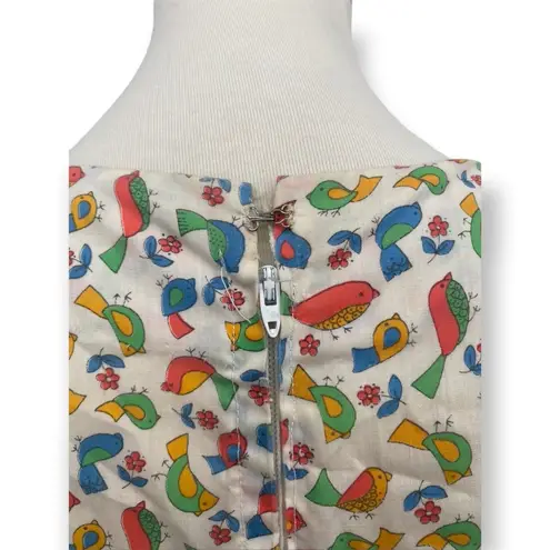 Vintage Novelty bird print 60's Flare Sleeve Fit & Flare midi dress White