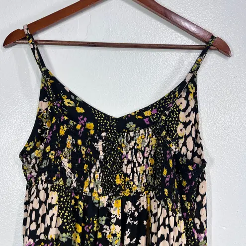Tribal Jeans Floral Maxi Dress M Boho Black Yellow Pink Summer Sundress Rayon Size M