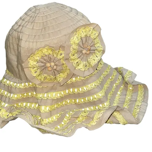 Caribbean Joe Floppy Woven Floral Bucket Hat Beach Summer Paper Island Supply