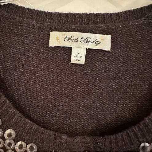 Beth Bowley Wool Cashmere Blend Cardigan Sweater Women's Large Black Sequin Black