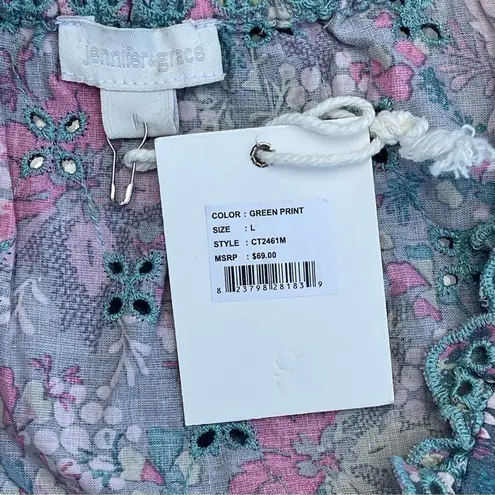 JENNIFER & Grace Top & Skirt Set Embroidered Scalloped neck Floral Size L and XL Blue Size L