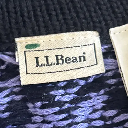 LL Bean Nordic Cardigan Sweater Cotton Womens Small Snowflake Purple Button Up