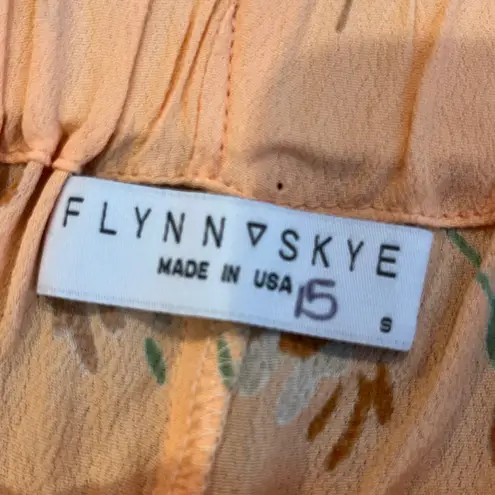 Flynn Skye Women Small Peach Floral Print Drawstring Side Shorts Elastic Waist