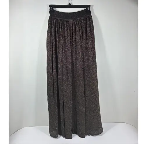 Zimmermann Illuminate Gathered Metallic Knit Flare Maxi Skirt Black Gold US 8