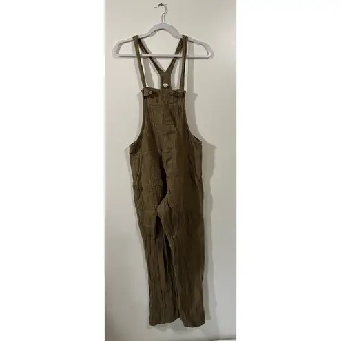 Aerie  Relaxed Muslin Gauzy Cotton Rolled Leg Overalls Washed Olive Light Small