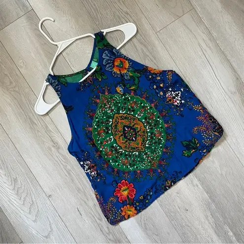 Farm Rio Tank Top printed bright womens Blue (xsmall) colorful summer hippie