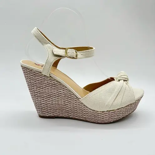 Delicious Sandal Womens 10 Cream Sue Ankle Strap Knot Espadrille Wedge Sandal