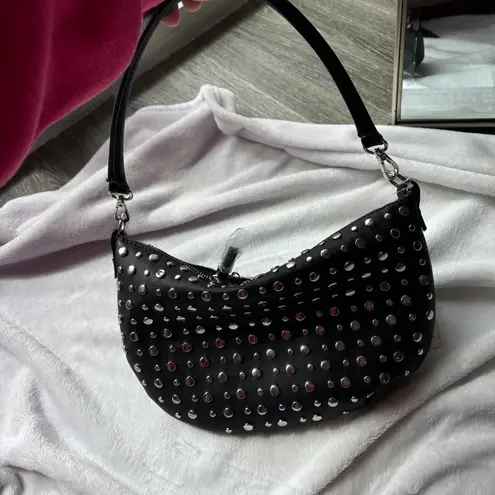 Urban Expression Black vegan leather studded shoulder bag with stud silver accents bead sequin