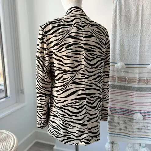 ZARA  Zebra Animal Print Beige Black Satin Double-Breasted Oversized Blazer Small