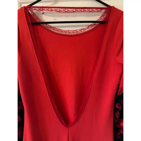 Marie Oliver Marie N Womens Sheer Long Red Floral Print Open Back Maxi Dress S-XL Whimsygoth