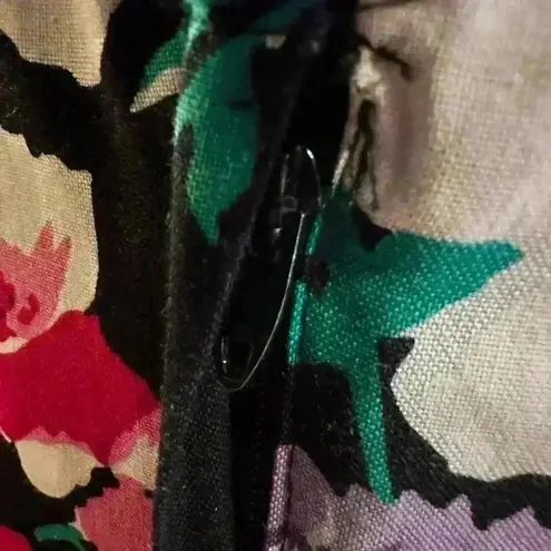 Vintage 80s Floral Dress Open Back Knee Length Skirt Size Small Multiple