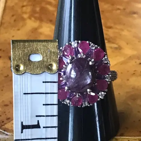 Natural Star Ruby Sterling Silver Cocktail Ring Size 10 Purple
