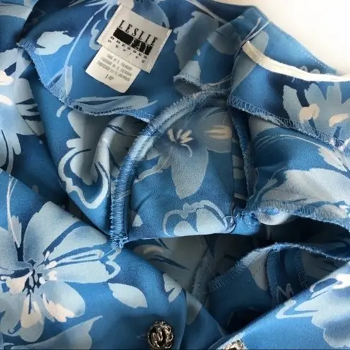 Leslie Fay Light Blue Floral Skirt Suit Womens Size 14 P VINTAGE