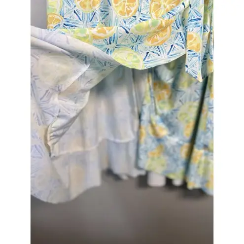 Lands' End Citrus Lemon Lime Women's 3X Ruffle Hem Wrap Sun Dress Swim Coverup Yellow