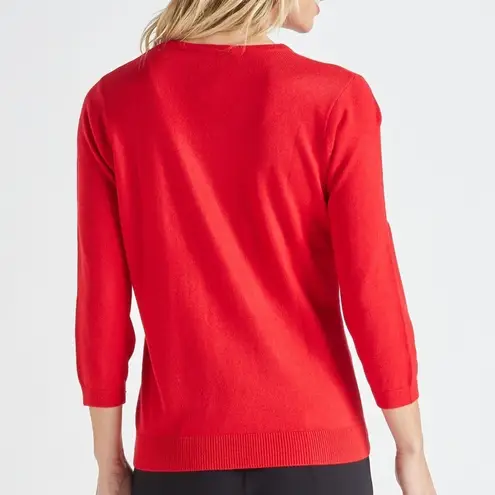 Cathy Daniels C. D. Daniels | Red Embellished Sweater 3/4 Sleeve Sparkle 1X