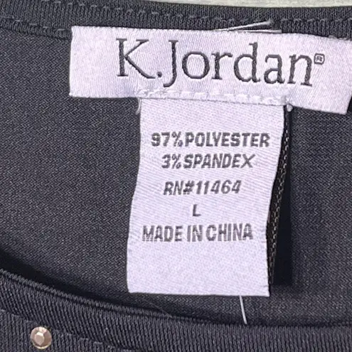 K. Jordan Shirt Womens Large Black Rhinestone Cold Shoulder Chain Strap Batwing