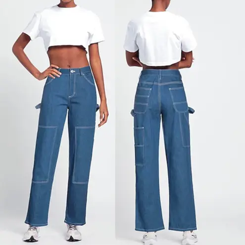 STAUD High Rise Wide Leg Cargo Jeans Painter Pant Size 6 Blue