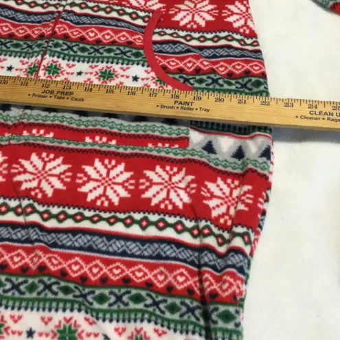Christmas Snowflake Fair Isle Fleece Footed Pajamas One Piece Jumpsuit Womens L Red Size L