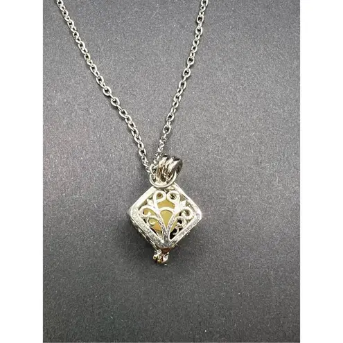 Silver Tone Tree Cage Box Glow in the Dark Necklace