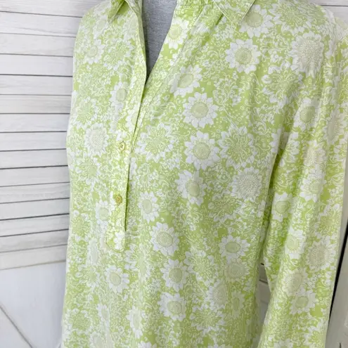 Mossimo Vintage Retro Floral Print Popover Shirt Green Medium Green