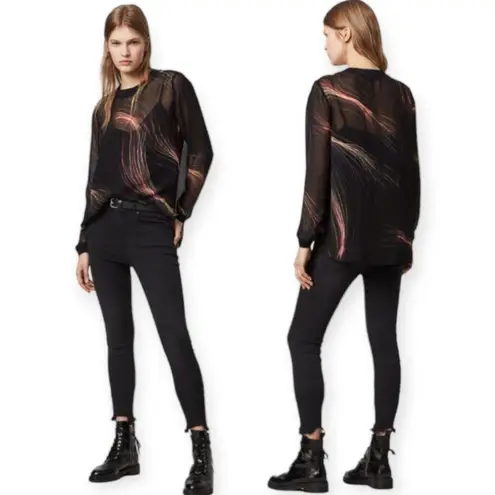 ALLSAINTS | Women's Small | Ada Streamline Sheer Long Sleeve Pullover Top & Cami