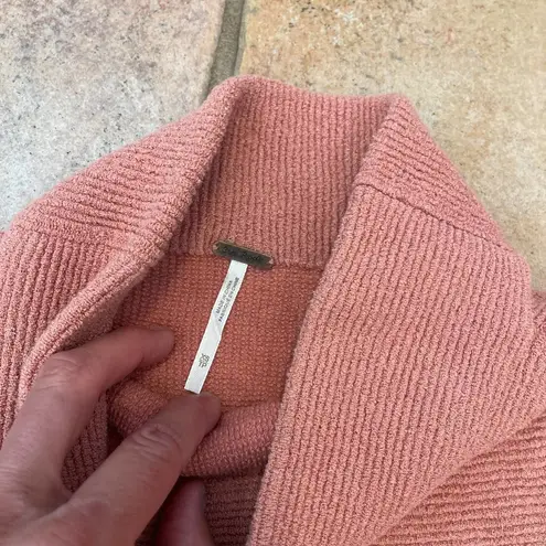 Free People  Peach Pink Textured Ribbed Knit Cotton Blend Isla Ottoman Tunic