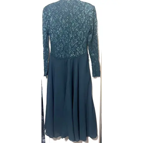 Vintage Green Cocktail Dress Sequins Beaded Midi Full Skirt Gown Sz 6/8