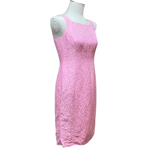 Oscar de la Renta Textured Linen Silk Sleeveless Sheath Dress Pink 6 Petite