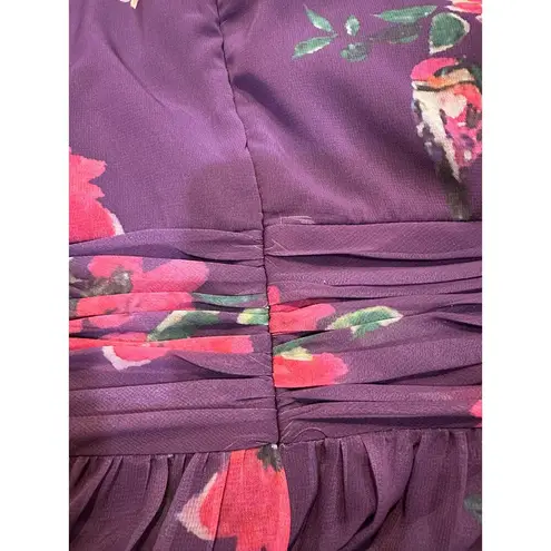 Mac Duggal Long Sleeve Ruched Top Deep V-Neckline Gown Purple Size 10 NWT #68558