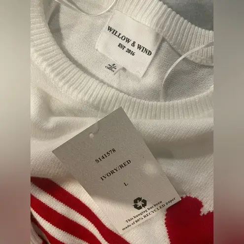 NWT Willow & Wind Size L Red Ivory Stripe Heart Knit Crew Neck Pullover Sweater Size L - Image 8