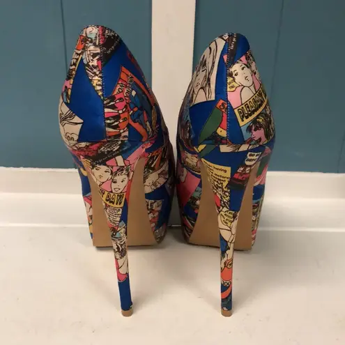 Shoe Republic LA Shoe Republic woke blue Comic Book stiletto platform heels size 10