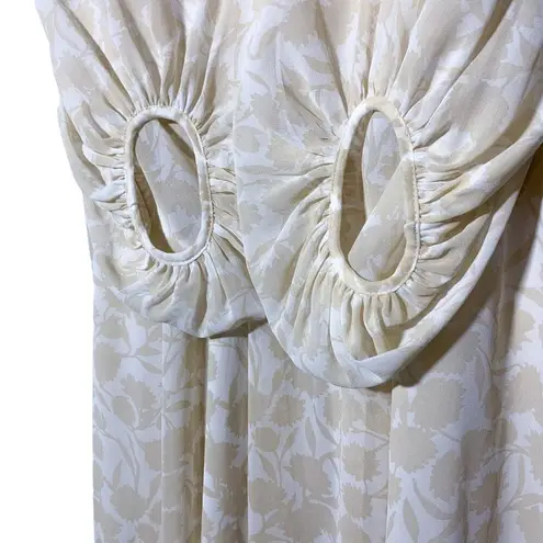 Gal Meets Glam Esther Floral Flowy Long Sleeve Dress (No Belt) Tan Cream 2