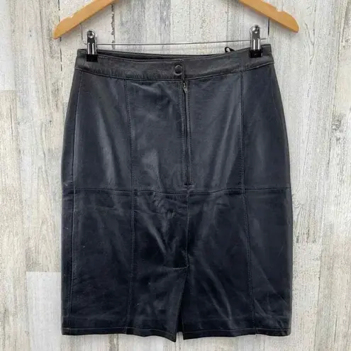 Coldwater Creek Leather Skirt Womens 8 Black Lined Zip Back Midi Length