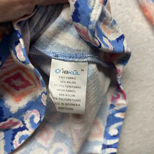 IBKUL Shirt Womens S Ikat Long Sleeve Mock Golf Tennis UPF50 Sunshirt Blue