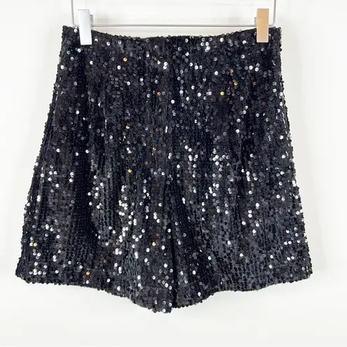 ZARA NWT  Velvet Sequin High Waist Pleat Front Shorts XS Black