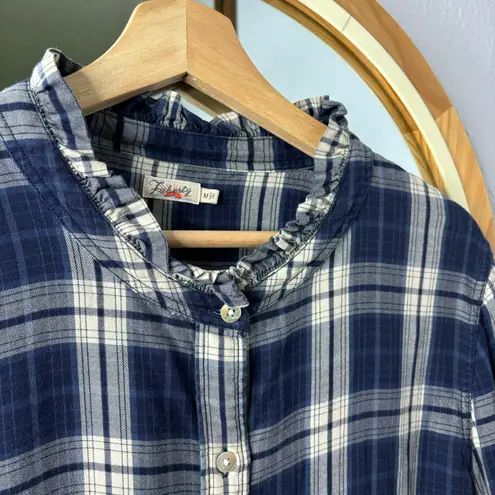 Faherty lakeridge blue Nantucket plaid long sleeve button up with Ruffle accents