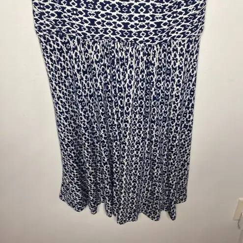 Bobeau navy ikat fit and flare jersey knit stretch midi dress size M