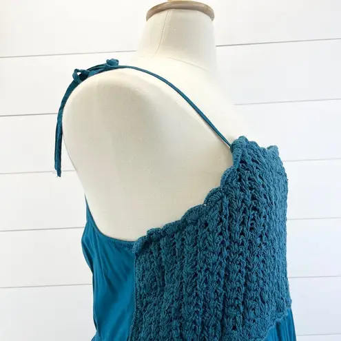 Lane Bryant  Plus Size 18 Crochet Front Sun Dress Teal Bohemian Minimalist Flirty