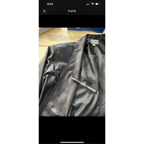 JM Collection Faux Leather Jacket Coat Draped Black Plus Size M Shoulder Padded